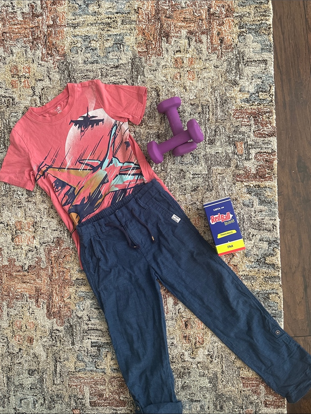 Kids Graphic Tee & Navy H&M Pants - Coral Pink & Navy